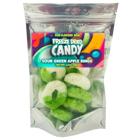 Fun Flavors Box Freeze Dried Candy Sour Green Apple Gummy Rings Crispy Treats 2.2 oz