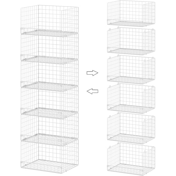 6-Tier Stackable Closet Organizers and Storage Basket - Foldable Closet Shelf Organizer System, Sturdy Metal Space-Saving Clothes Storage Bins for Wardrobe, White(Patent Pending)
