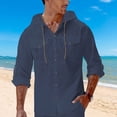 thumbnail image 5 of ZUKMRJPC Mens Cotton Linen Button Down Hoodies Long Sleeve Solid Color Casual Hoodies Lightweight Summer Beach Shirts with Pocket, 5 of 8