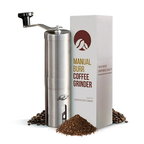 Manual Coffee Grinder with 18 Adjustable Settings, Portable Conical Burr Hand Crank Grinder for Espresso, French Press, Travel, Camping, Silver