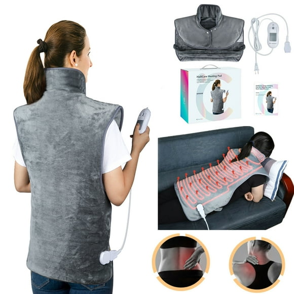 Large Heating Pad for Neck and Shoulders,40"x24" Electric Heated Neck Shoulder Wrap for Pain Relief - 3 Heat Settings,Auto-off with Countdown-(Gray)