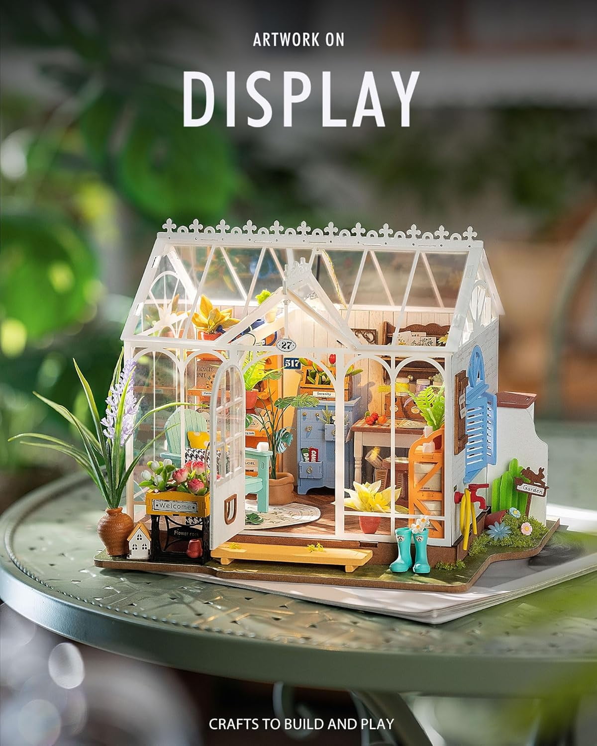 ROBOTIME DIY Miniature House Kit-Dreamy Garden House,Mini Wooden Dollhouse Craft Kits for Home Decor,Tiny Home Building Sets Gifts for Adults/Teens