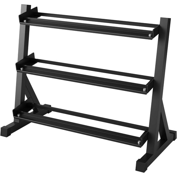 Heavy Duty 3-Tier Dumbbell Rack for Home Gym – Steel Weight Storage Stand, Angled Non-Slip Shelves, Rubber Guard, Holds 5/6 Hex Dumbbell Pairs, 480/800/1000 LB Capacity, Black