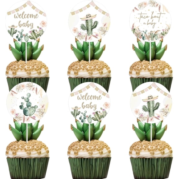 Cheereveal 36 Pcs Boho Fiesta Mexican Cupcake Toppers for Baby Shower Decorations - Taco Bout a Baby and Welcome Baby Cupcake Picks, Cactus Baby Shower Birthday Gender Reveal Cake Decors