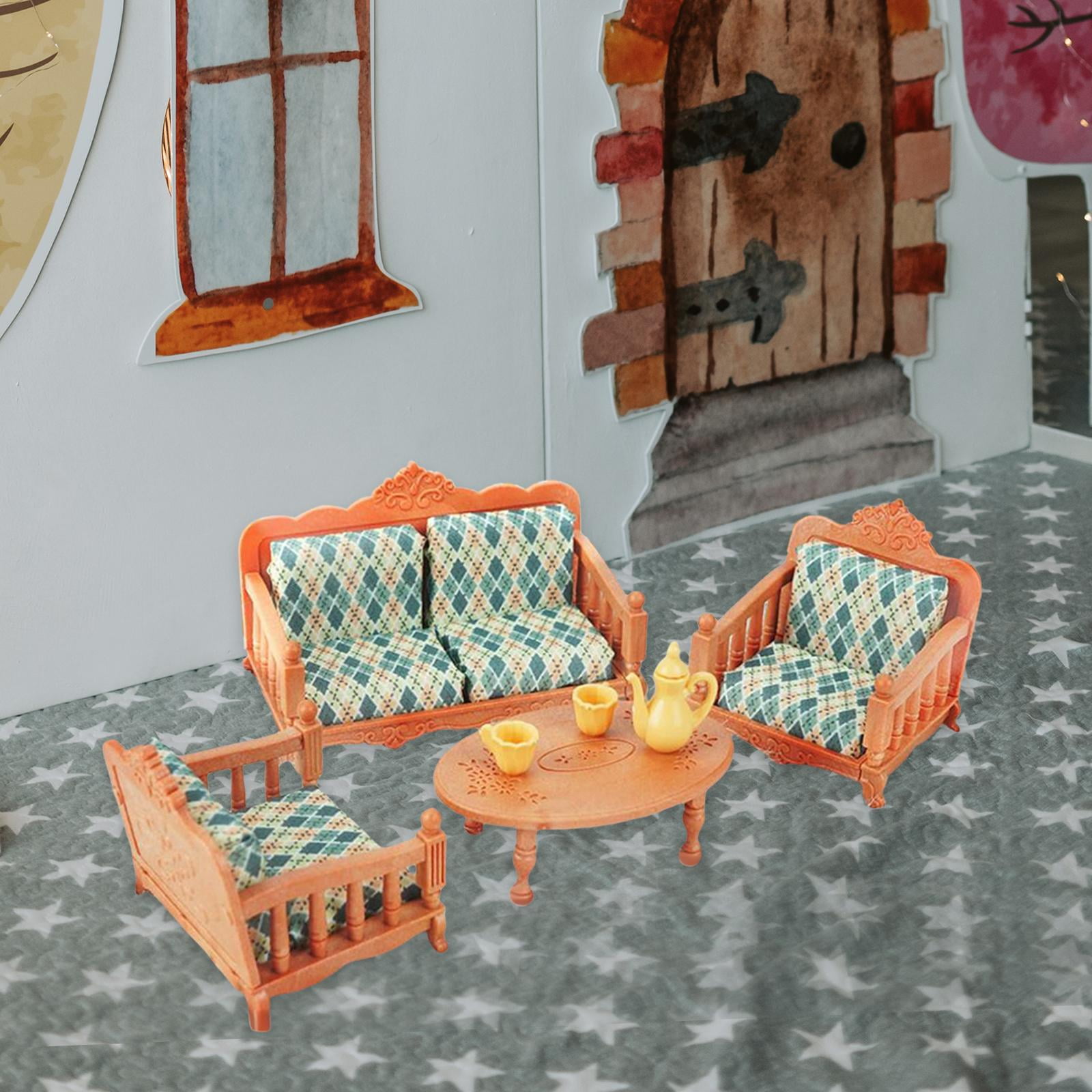 Siruishop Doll House Furniture Toys Accessories Decoration Miniature Dollhouse Wood Sofa Other As Described