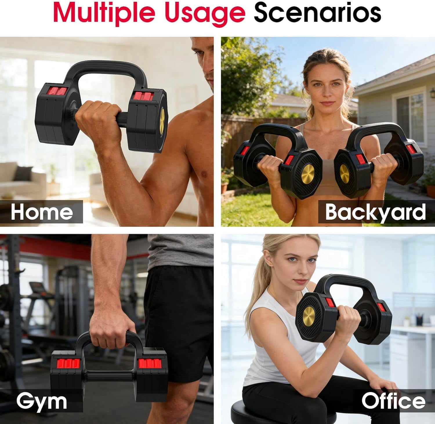 Adjustable Dumbbell Set, 4 Levels Weights Dumbbell Set with Each 5lb/10.3lb/15.4lb/20.5lb, Adjustable Weights Paired with Kettlebell Handle for Home Gym Strength Training