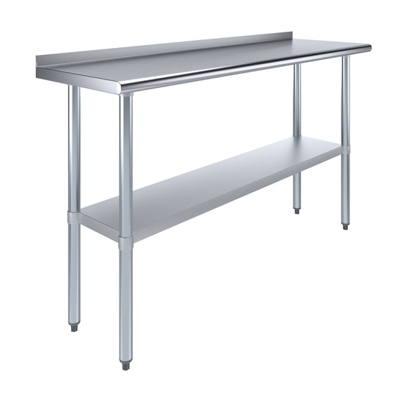 AmGood 18 in. x 60 in. Stainless Steel Work Table with 1.5 in. Backsplash | Metal Kitchen Food Prep Table