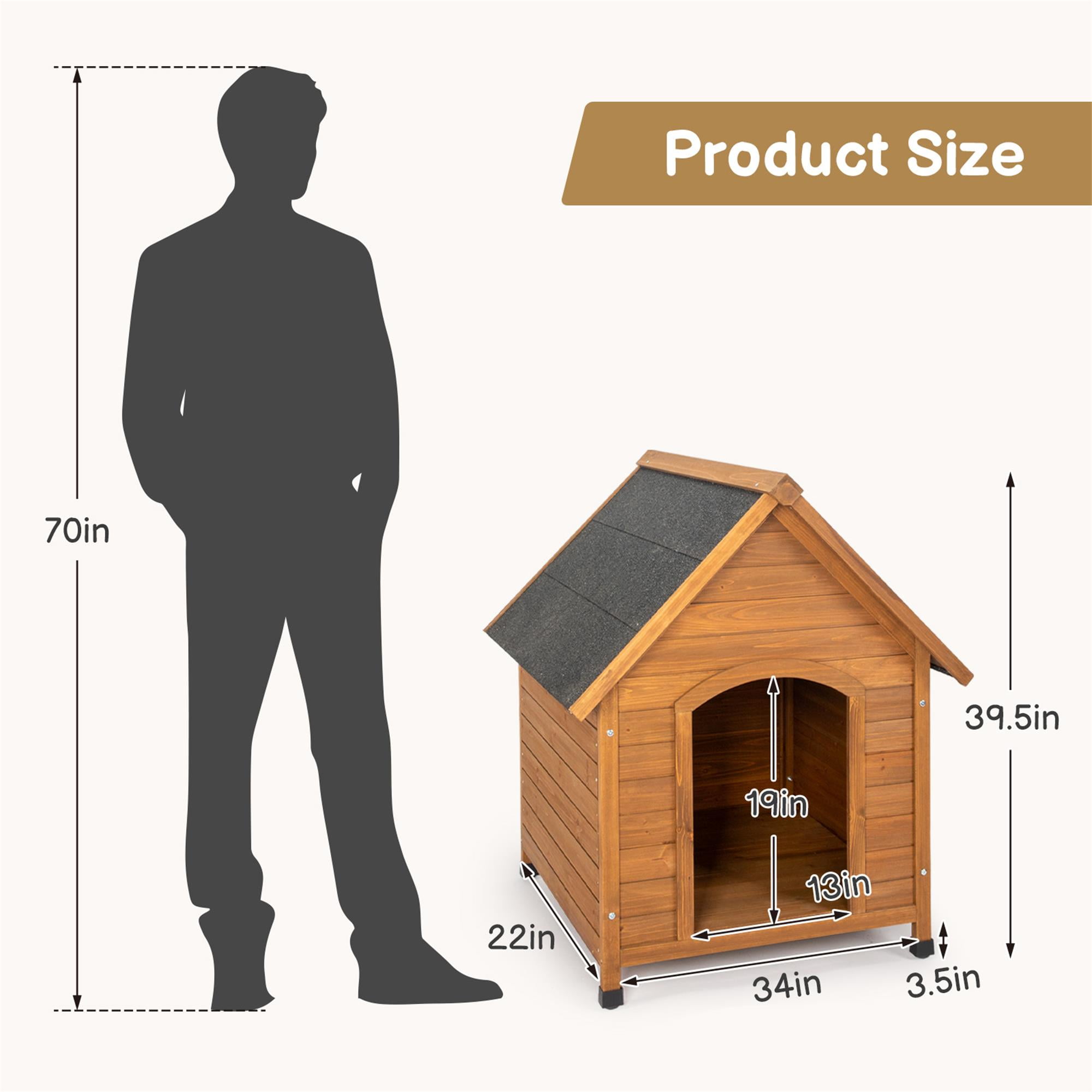 Pefilos 39" Outdoor Wood Dog House with Elevated Floor, Puppy Kennel Waterproof Pet Cat Shelter, Brown