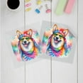 thumbnail image 3 of Hippie Corgi Portrait Watercolor Tie-Dye Vintage Styles Cutout Transfer Sticker Welsh Corgi Dog Lover Gifts Idea Transparent Decal Art Decor - 00014, 3 of 5