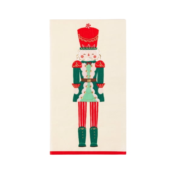 Bonjour Fête Nutracker Paper Guest Towel Napkins, Disposable Party Supplies, 20 Count, Christmas