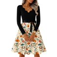 thumbnail image 6 of Women's Halloween Dress Pumpkin Printed Long Sleeve Vintage Dresses Bat Cocktail V-Neck Cute Swing Dress with Belt M, 6 of 7
