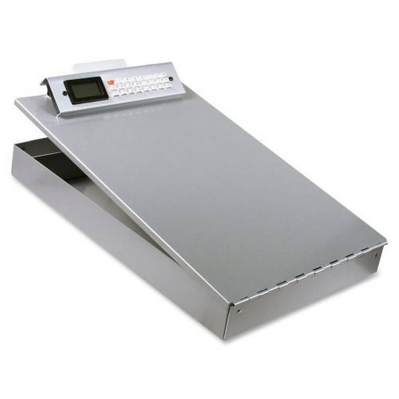 Saunders Redi-Rite Form Holder with Calculator 1" Clip Capacity - Stationary - 8 1/2" x 12" - Spring Clip - Aluminum - Silver - 1 Each