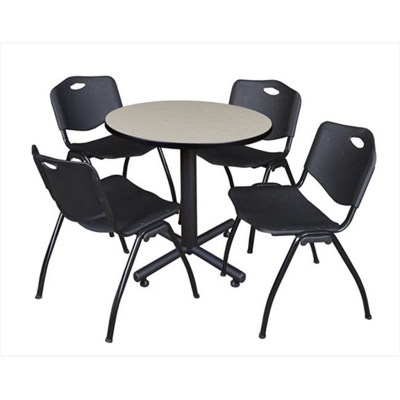 30 In. Round Laminate Table, Maple & Kobe Base With 4 M Stacker Chairs, Black