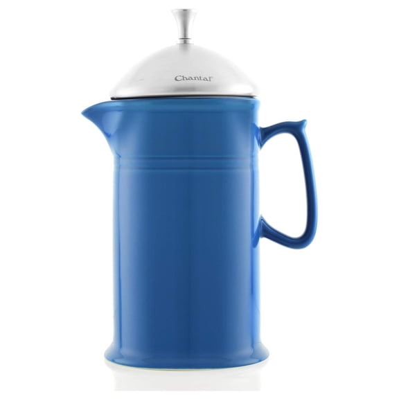 Drevy Stoneware French Press with Stainless Steel Plunger and Lid, 28 ounce capacity, Blue Cove