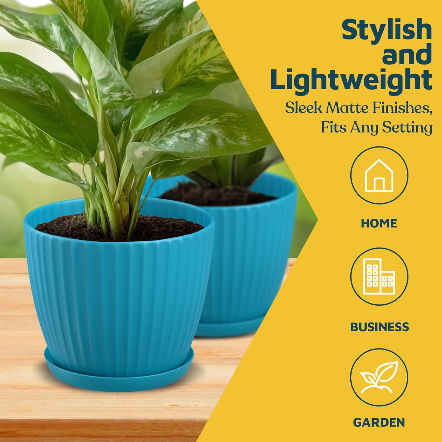 Blue 6-Inch Plant Pots with Drainage & Saucers 24 Pack, Indoor & Outdoor Planters for Houseplants, Herbs, and Flowers, Durable & Weatherproof Material, Stackable, Lightweight, Minimalist Design