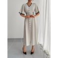 thumbnail image 3 of Robe Contrastée Col en V Élégante Mode Décontractée pour Femmes, 3 of 5