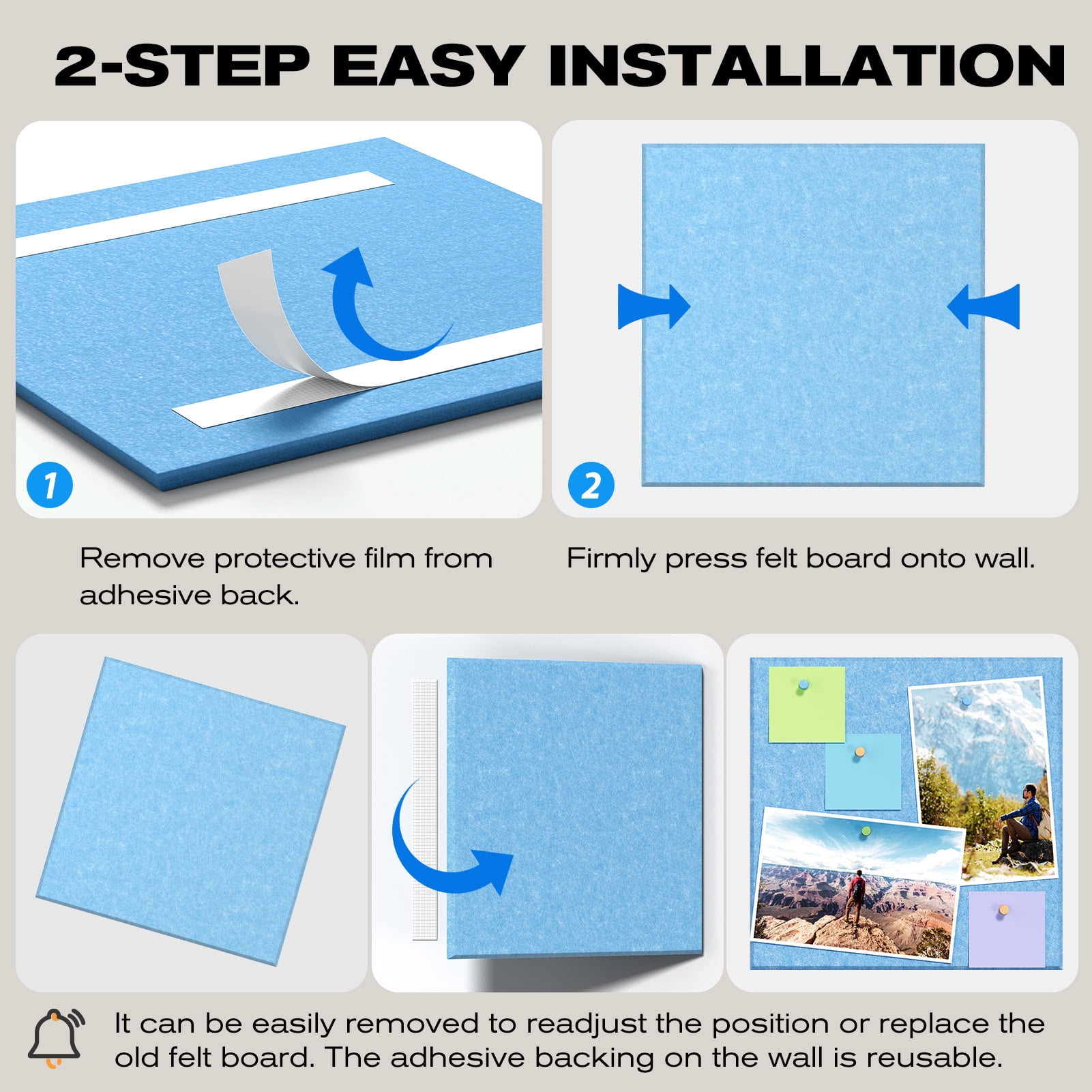 MaxGear Large Cork Board for Wall 48" x 36", 12 Pack Felt Wall Tiles with Pushpins, Blue Bulletin Board, Pin Board Tack Board for Office, Home, Decoration