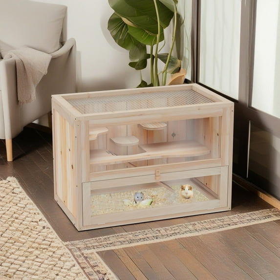 Pefilos 48" Outdoor Fir Wood Rabbit Cages for Indoor Portable Bunny Hutch, Orange