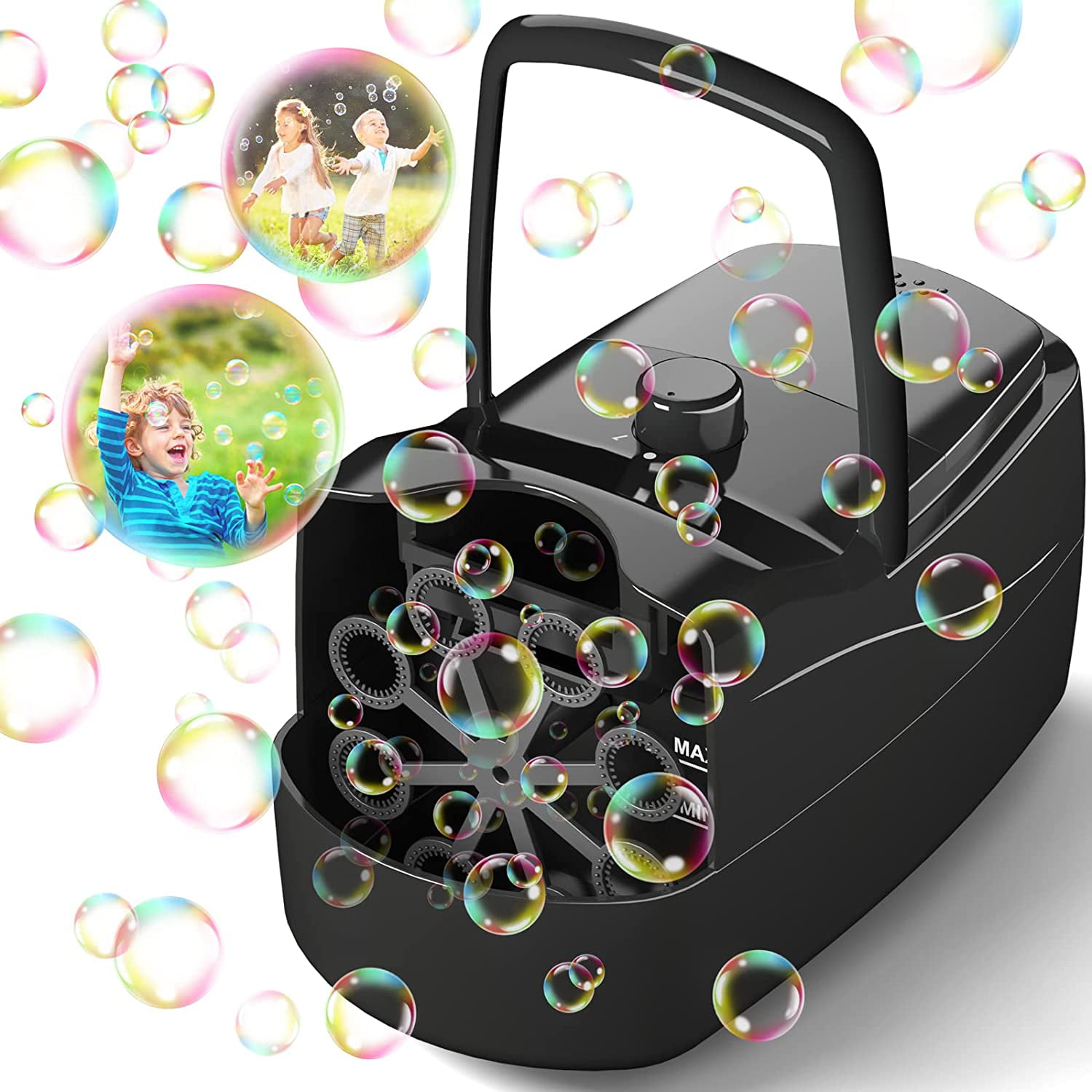 Bubble Machine Automatic Bubble Blower 5000 Bubbles Per /min Bubbles for Kids Toddlers Bubble Maker Operated by Plugin or Batteries Bubble Toys for Indoor Outdoor Birthday Parties 