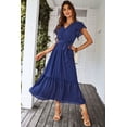 thumbnail image 2 of Vestido largo azul con escote en V, volantes, cinturón y envoltura PRETTYGARDEN para mujer, talla S, 2 of 7
