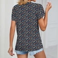 thumbnail image 4 of Blusa estampada de encaje de guipur Blusa de guipur de manga corta con pétalos y escote en V para mujer Citas Estampado floral morado XXL, 4 of 6