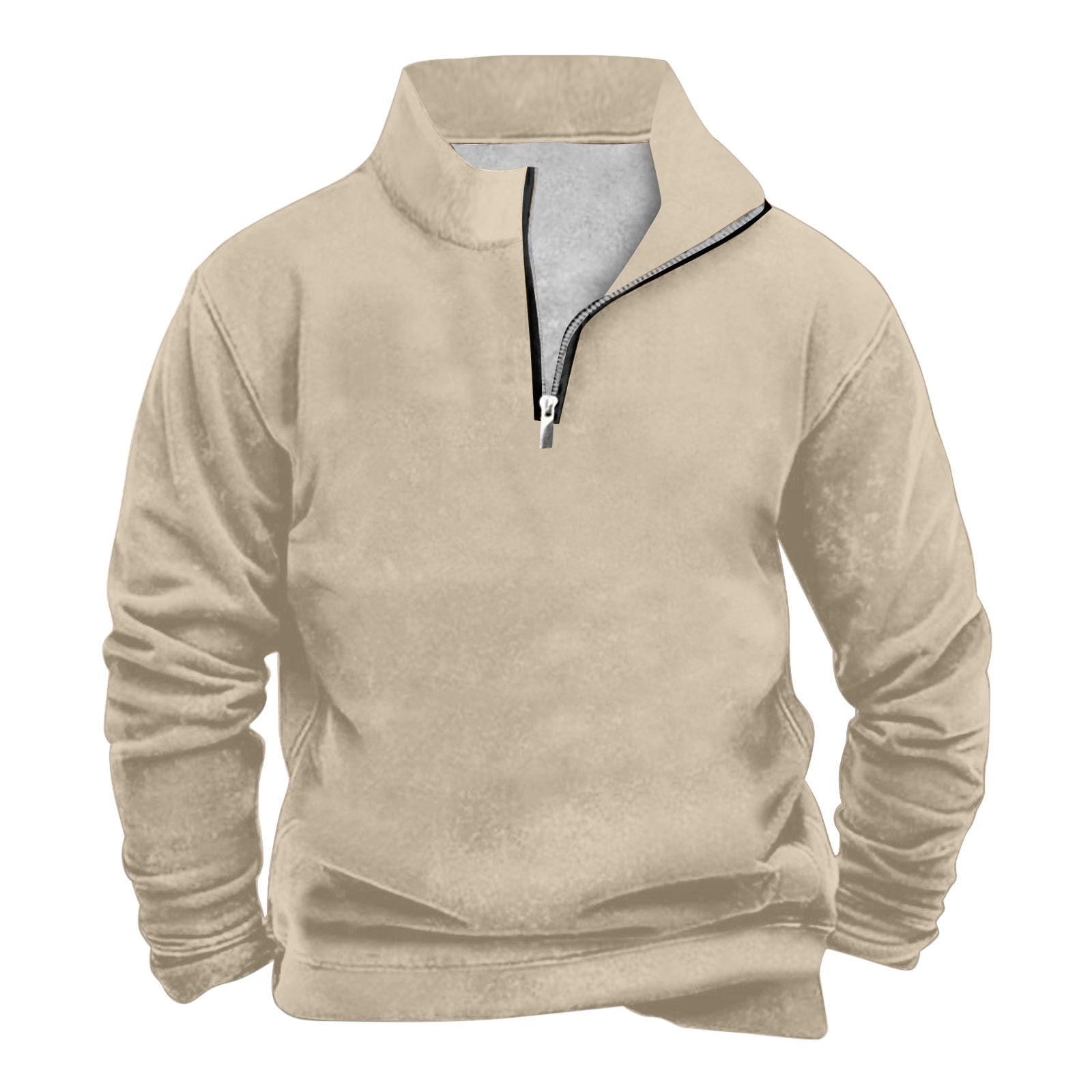 Caqnni Men's Hoodies Pullover Half Zip Up Stand Collar Long