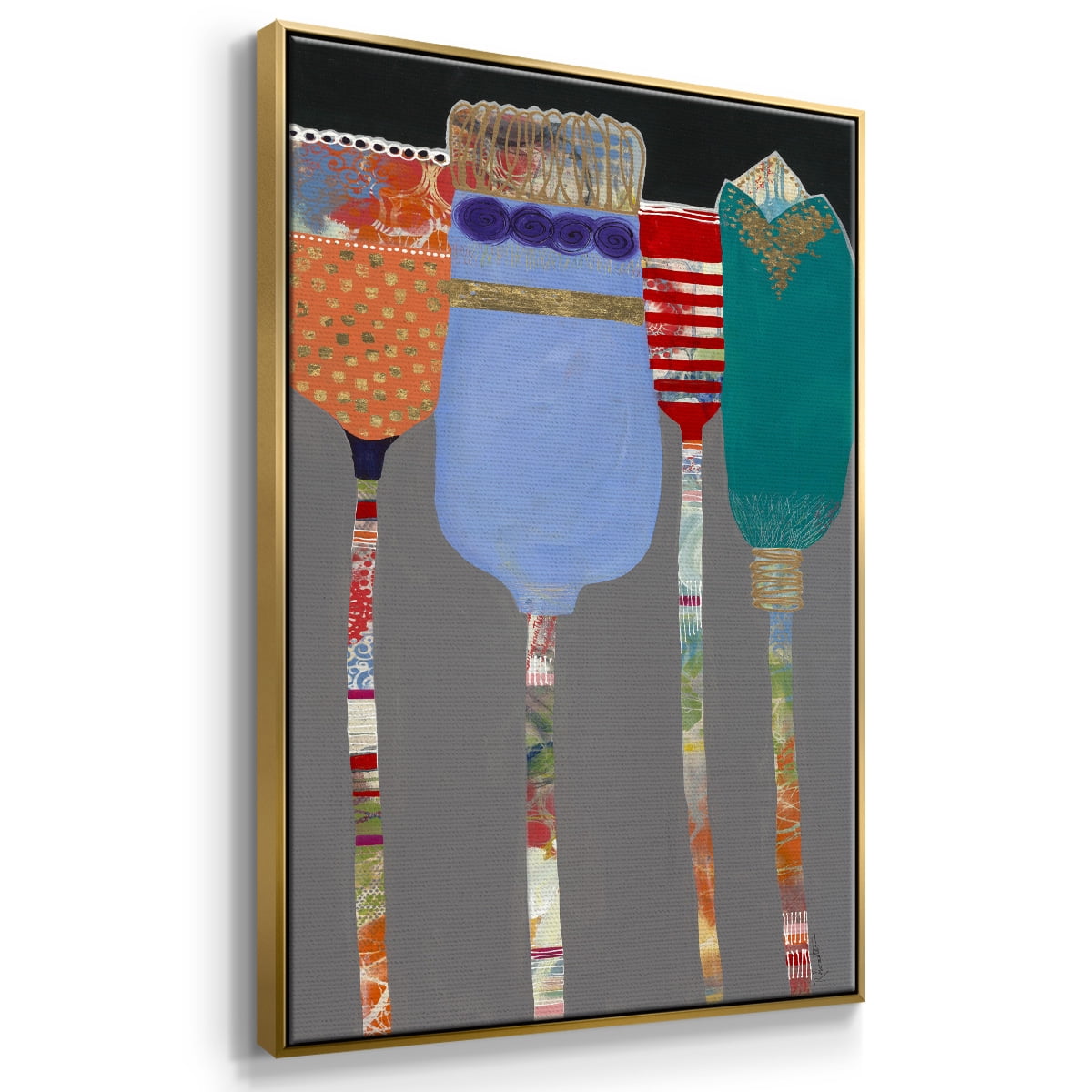 Tall Tulips Framed Premium Gallery Wrapped Canvas - Ready to Hang - 27 x 41 - Gold Floating Frame