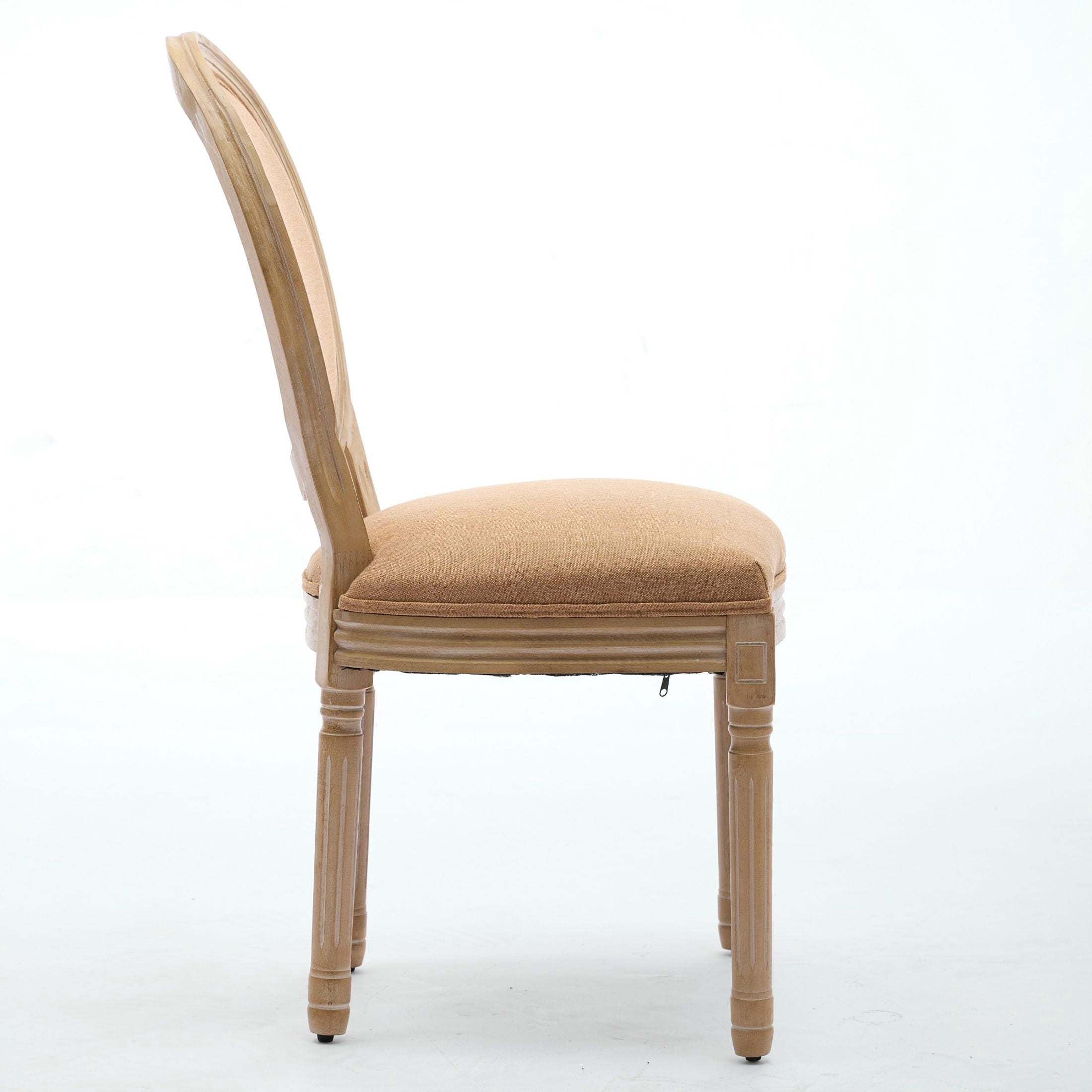 GDF Studio 23.4" French Dining Chairs Set of 2 with Linen Fabric Upholstery, Solid Rubberwood Frame, Tan