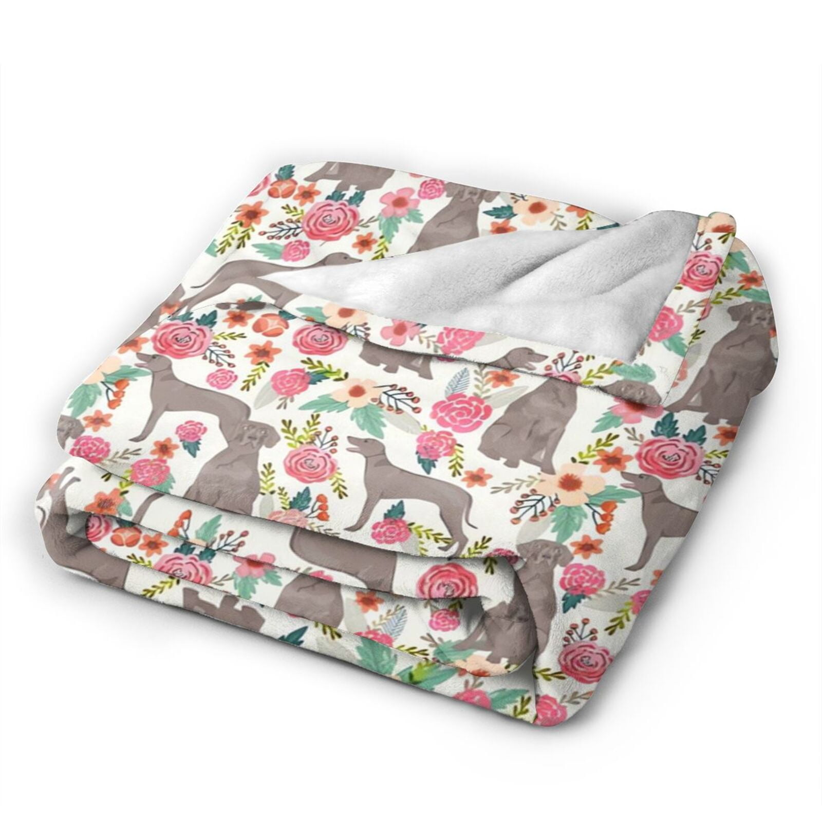 Wijzvio Weimaraner Dogs Flower Floral Throw Blanket Soft Fuzzy Fleece Blanket For Couch Bed Living Room Decoration 80"X60"