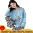 thumbnail image 2 of Conjuntos de pijama de poliéster para mujer, ropa de dormir de dibujos animados a cuadros, ropa de dormir larga para el hogar, traje informal de talla grande 5XL, primavera y otoño, 2 of 4