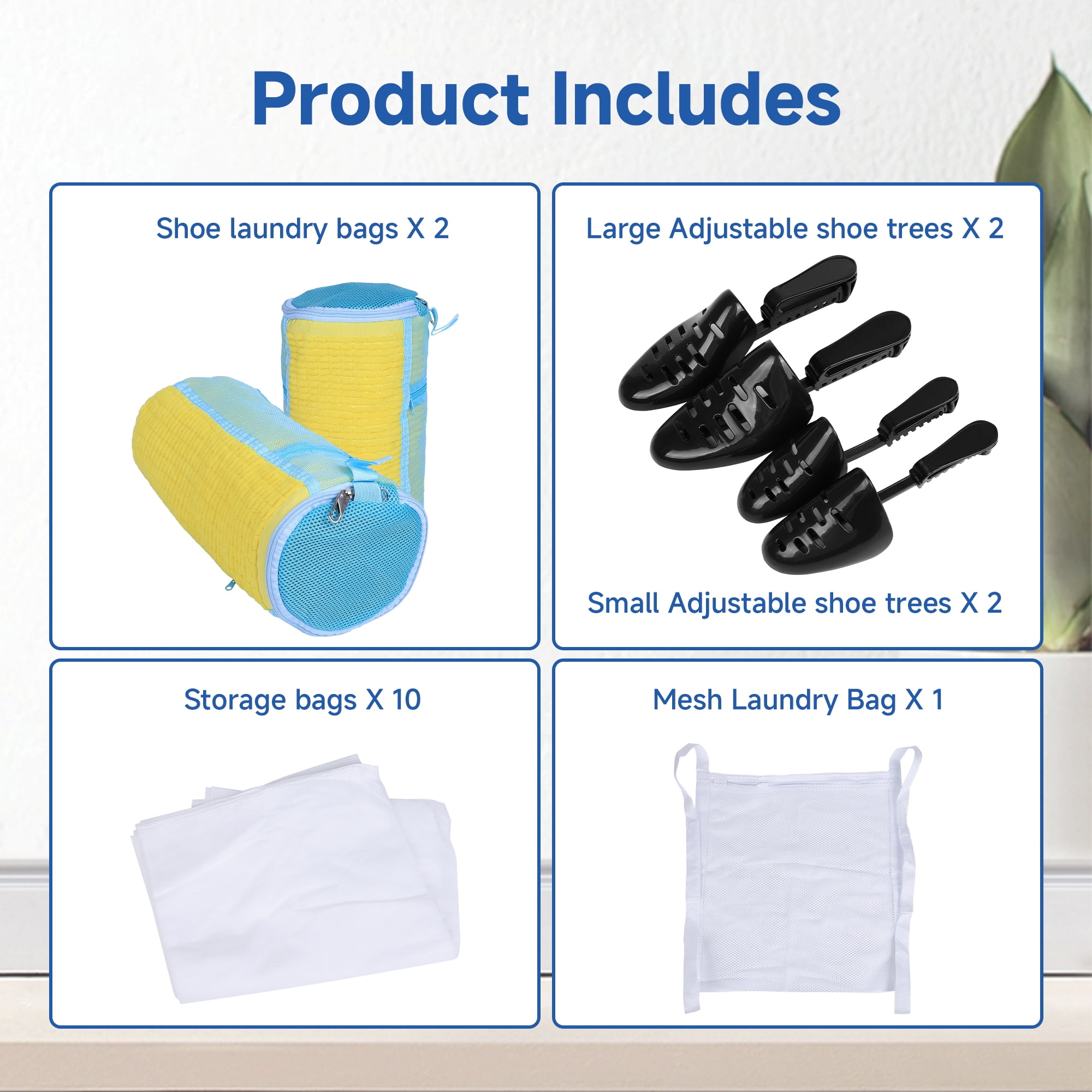 17PCS Shoe Washing Machine Bag, Laundry Shoe Bag, Reusable and Durable Zipper Shoe Cleaner Kit with 2 pairs Adjustable Shoe Trees(Large Yellow)