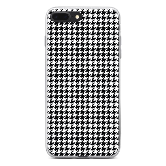 DistinctInk Clear Shockproof Hybrid Case for iPhone 7 PLUS / 8 PLUS (5.5" Screen) - TPU Bumper, Acrylic Back, Tempered Glass Screen Protector - Black White Houndstooth Pattern