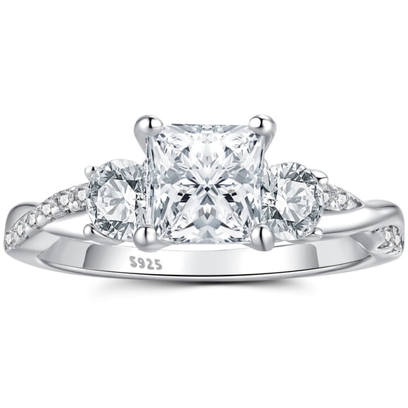 SFTING Engagement Rings for Woman 925 Sterling Silver Three Stone Vintage Princess Cut Promise Wedding Woman Rings 5A CZ Size 7