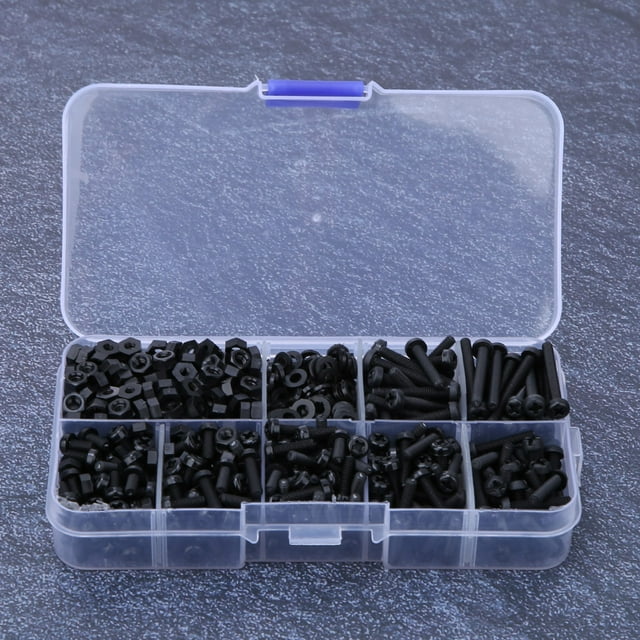 Fasteners Washer Combination Kit Nylon Screw, Screw Nut Washer Assortment Kit Hardware Accessories For Mechanics Industrial Black