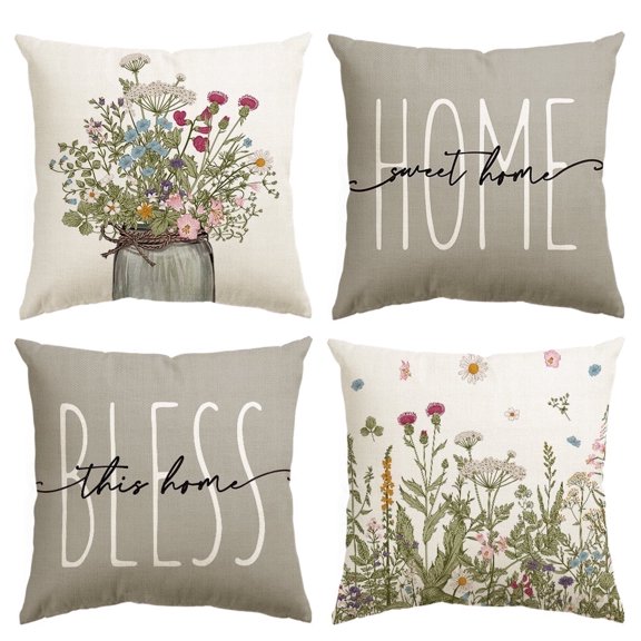 Sm:)e Bless Home Fern Floral Pillow Covers Set of 4 18x18 Inch Outdoor Sofa Cushion Case