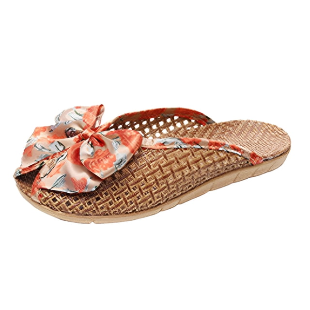 DAFEI Cool In Summer Comfortable Home Slippers Soft Sole Breathable Indoor Sandals Bow Decorated Slippers