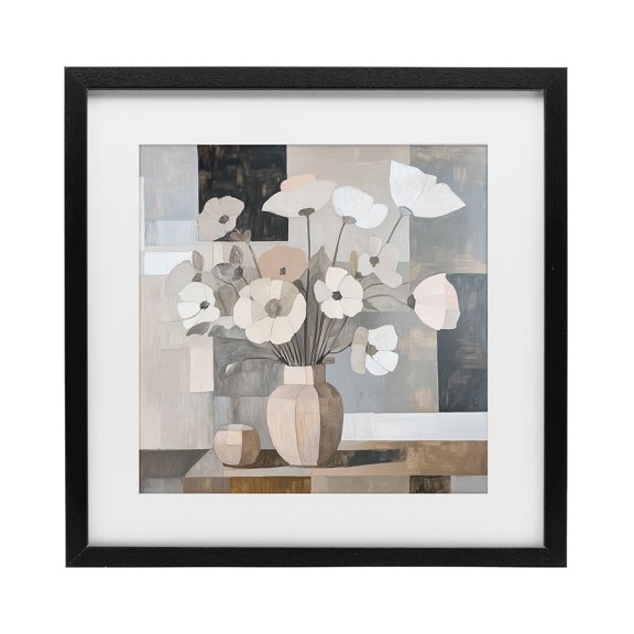 Stupell Industries Contemporary Muted Pastel Poppies in Cubism Black Framed Print Under Glass, 13 x 13, by Heidi Kuntz