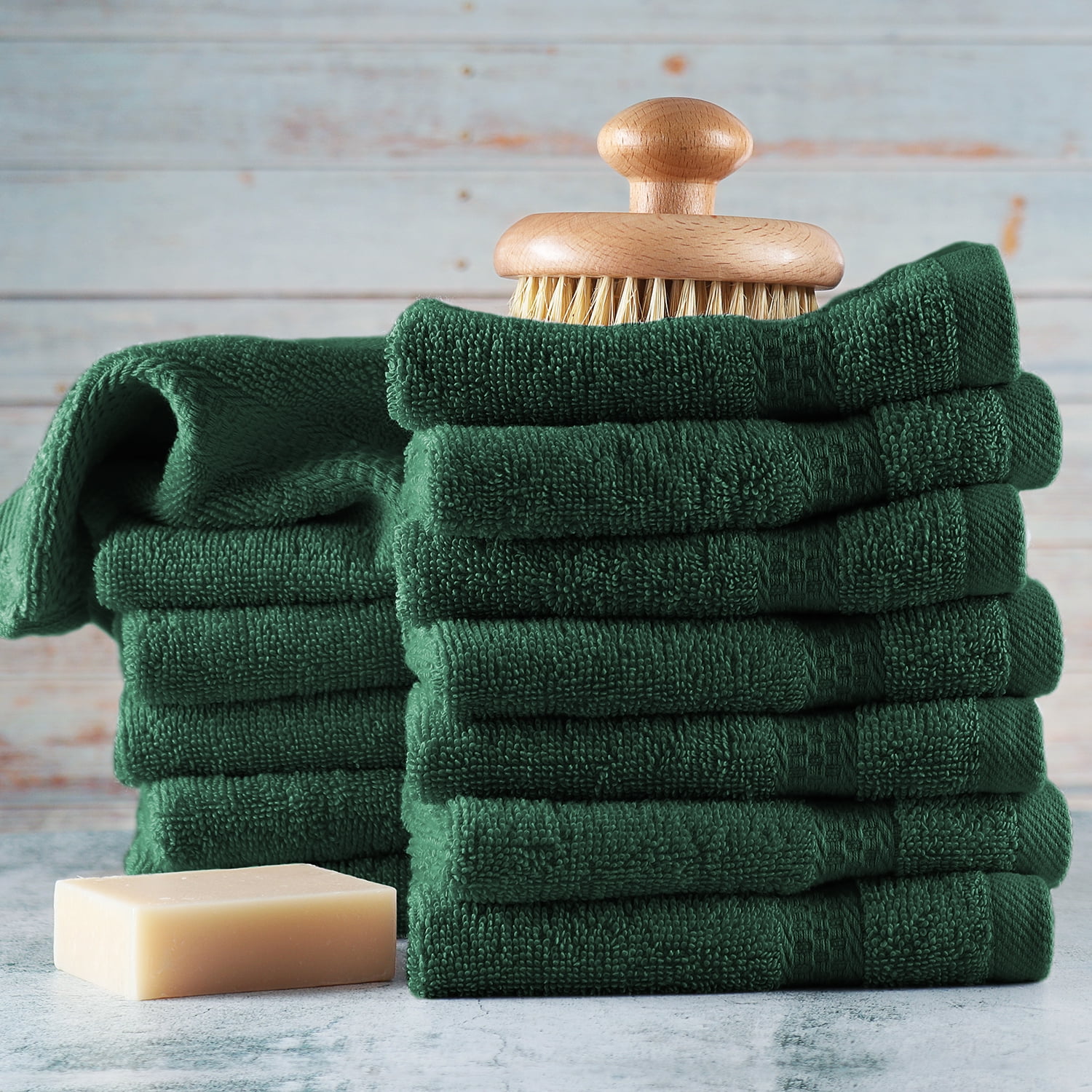 Clara Clark Bath Towels Set, 100% Cotton Luxury Soft Set of 12 Multipurpose Wash Cloths, Hunter
