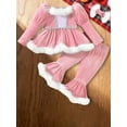 thumbnail image 4 of Gzhioc Toddler Baby Girl Christmas Fall Outfit 6 12 18 24 Months 2T 3T 4T Long Sleeve Square Neck Plush Trim Tops with Elastic Waist Flare Pants Headband, 4 of 9