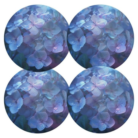 

joogoo Hydrangeas with Water Drop Round Plate Mats for Dining Table Placemat Set of 4 Holiday Decoration