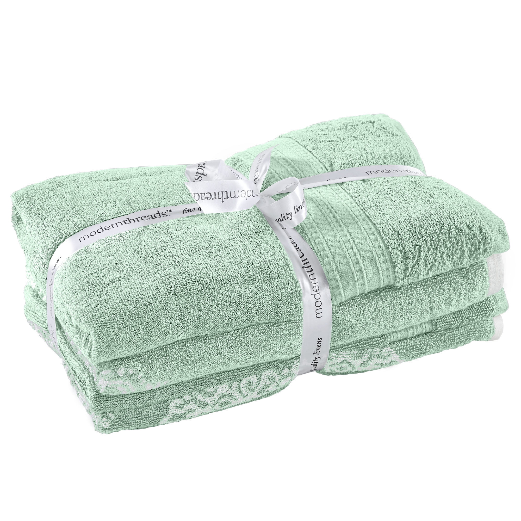 Modern Threads Artesia Damask 6-Piece Bath Towel Set, Sage