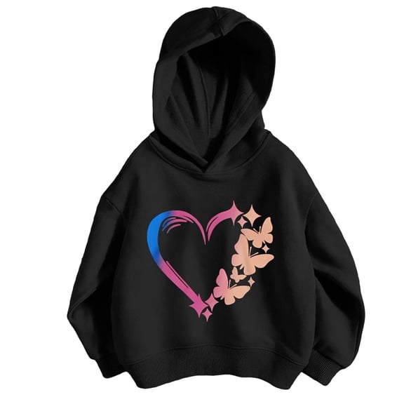 SGMVNU Hoodies for Girls Boys Trendy Boys Fashion Hoodie Heart Print Casual Pullover Sweatshirt for Kids Athletic Outerwear Youth Apparel with Pocket(Size 11-12 Years, Black)