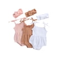 thumbnail image 4 of Douhoow Baby Girls Sleeveless Romper Solid Color Sling Shoulder Tie Jumpsuit Playsuit Headband, 4 of 9