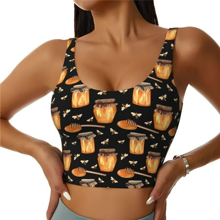 Jgfou Bee and Honey Print Womens Sports Bra - Padded Workout Sports Bras Crop Tank Top
