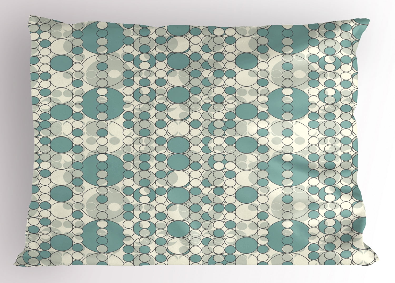 Geometric Pillow Sham Big Small Circles Pale Tones Lattice Pattern in
