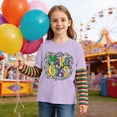 thumbnail image 2 of KHONTS Boys Girls Mardi Gras Long Sleeve Shirt Carnival Party Long Sleeve Tshirt Casual Color Blocking Loose Fit Tees,Size 2-12 Years Light Purple 130, 2 of 5