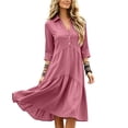 thumbnail image 6 of Ayolanni 3/4 Sleeve Dresses for Women V-Neck Solid A-Line Maxi Dress Wedding Guest Party Button Down Plain Long Dress Pink XL, 6 of 6