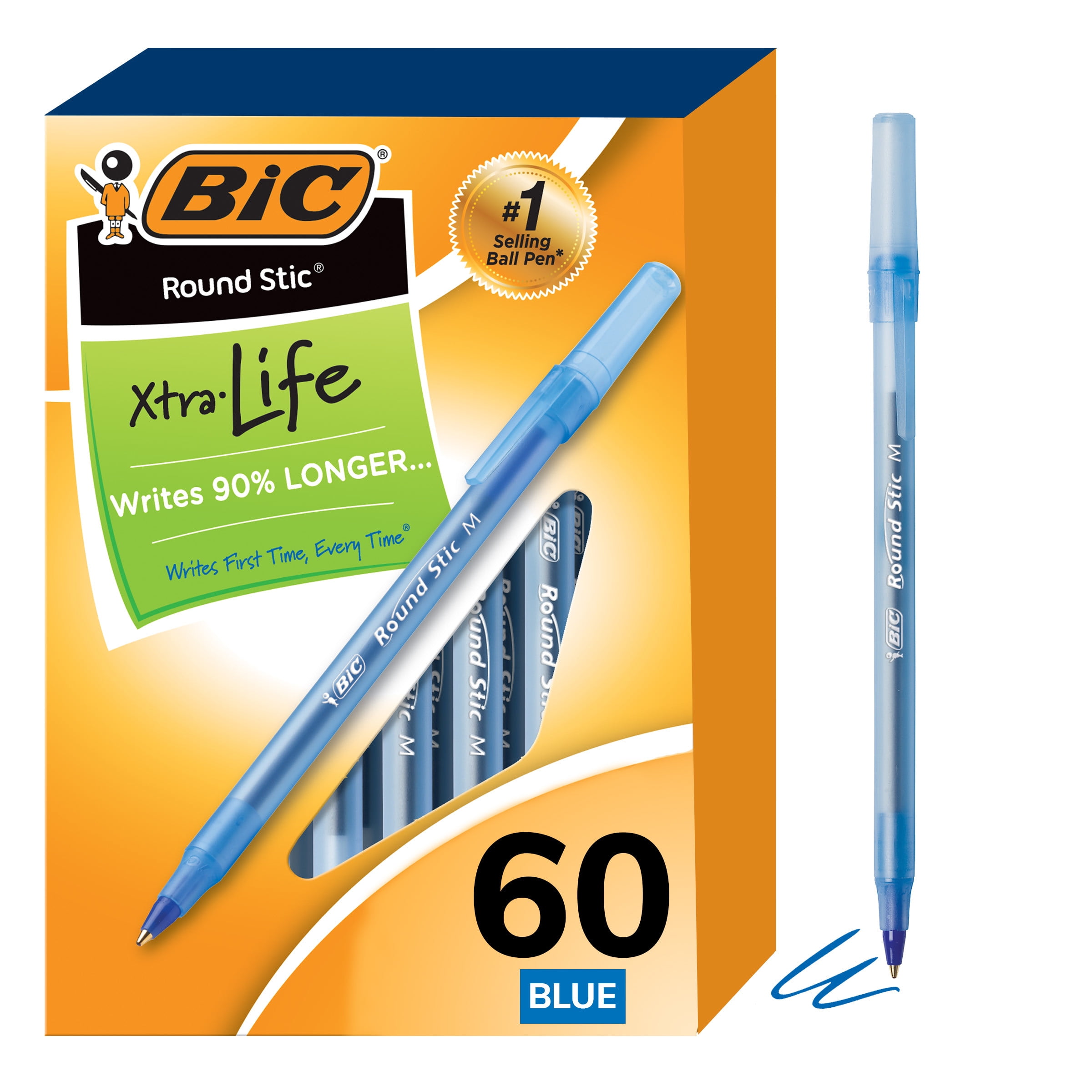 Ik zie je morgen Heel boos Zinloos BIC Round Stic Xtra Life Ballpoint Pens, Medium Point (1.0mm), Blue, 60  Count - Walmart.com