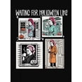 thumbnail image 2 of Women's White Halloween T-Shirt "Waiting for Halloween Like" Graphic Tee with 4 Spooky Season Panels, Stretchy Casual Round Neck Shirt, Machine Washable for Parties & Casual attire, Hal, 2 of 7