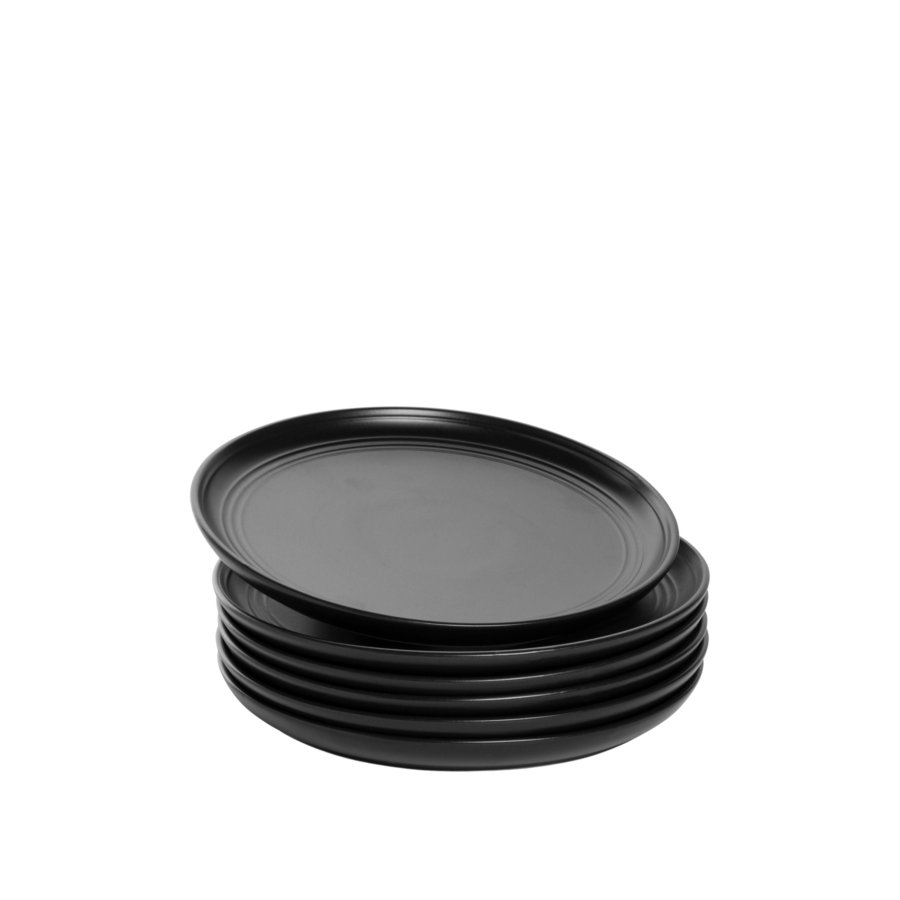 10 Strawberry Street Double Line 8.25" Round Stoneware Salad Plate, Set of 6, Matte Black